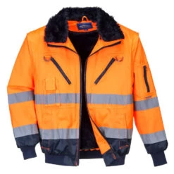 Blouson Pilote Portwest 3 En 1 Haute Visibilité -Vêtements Travail Série blouson pilote portwest 3 en 1 haute visibilite orange marine