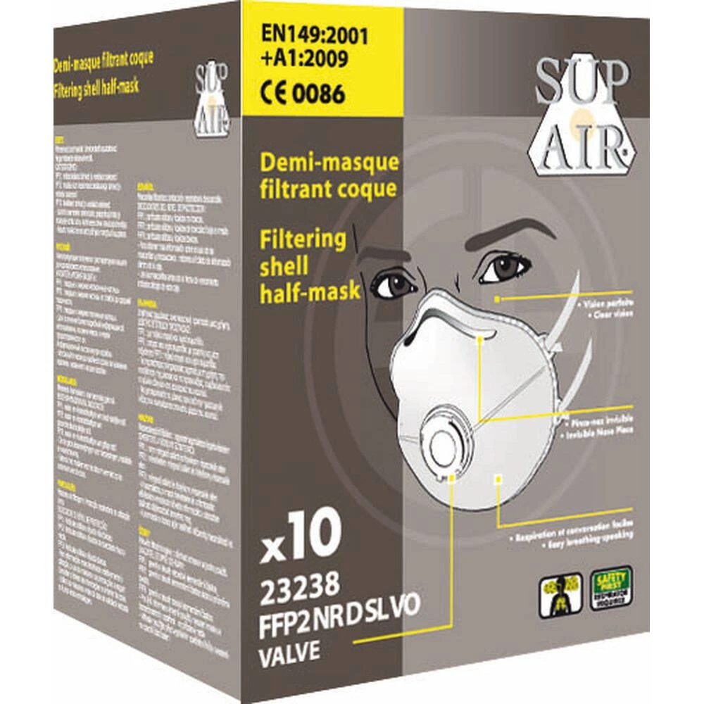 Masque Respiratoire Coque Avec Valve Sup Air FFP2 D SL VO (boîte De 10) 4 Masque Respiratoire Coque Avec Valve Sup Air FFP2 D SL VO (boîte De 10) – Image 2