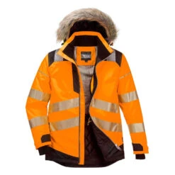 Parka De Travail Hiver Haute-visibilité Matelassée Imperméable Avec Capuche Amovible PW3 Portwest