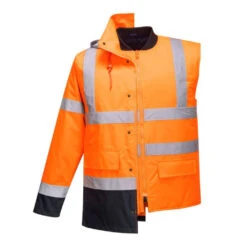 Parka Haute Visibilité Portwest 4en1 Bicolore Contrastée Trafic -Vêtements Travail Série parka haute visibilite bicolore contrastee portwesttrafic orange detail 1