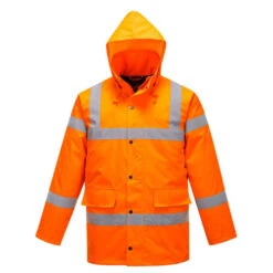 Parka Haute Visibilité Matelassée Portwest Traffic -Vêtements Travail Série parka haute visibilite portwest traffic orange capuche relevee