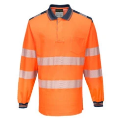 Polo De Travail Manches Longues Haute Visibilité Portwest PW3 -Vêtements Travail Série polo de travail manches longues haute visibilite portwest pw3 orange marine