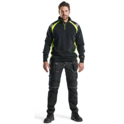 Sweat Haute Visibilité Blaklader Col Camionneur -Vêtements Travail Série sweat col camionneur haute visibilite homme blaklader noir jaune porte