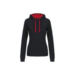 Sweat-shirt à Capuche Contrastée FEMME KARIBAN -Vêtements Travail Série sweat shirt a capuche contrastee femme kariban noir rouge face 6