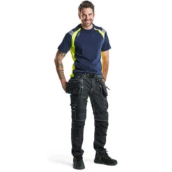 T-Shirt Haute Visibilité Blaklader Bicolore 100% Coton -Vêtements Travail Série t shirt haute visibilite homme blaklader marine jaune porte 1