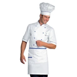 Veste De Cuisine Blanche à Motifs Bleus Isacco Alicante Manches Courtes