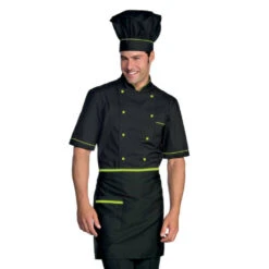Veste De Cuisine Manches Courtes Noir Motifs Verts Isacco Cuoco Extra Light