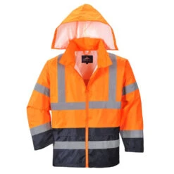 Veste De Pluie Haute Visibilité Portwest Bicolore H443 -Vêtements Travail Série veste de pluie haute visibilite portwest bicolore orange capuche