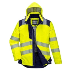 Veste De Pluie Haute Visibilité Portwest VISION 16 Veste De Pluie Haute Visibilité Portwest VISION -Vêtements Travail Série veste de pluie haute visibilite portwest vision jaune noir capuche relevee 2