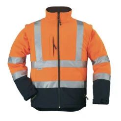 Veste Softshell Haute Visibilité 2en1 Bicolore Coverguard Station Manches Amovibles -Vêtements Travail Série veste haute visibilite coverguard station 2 en 1 softshell orange marine